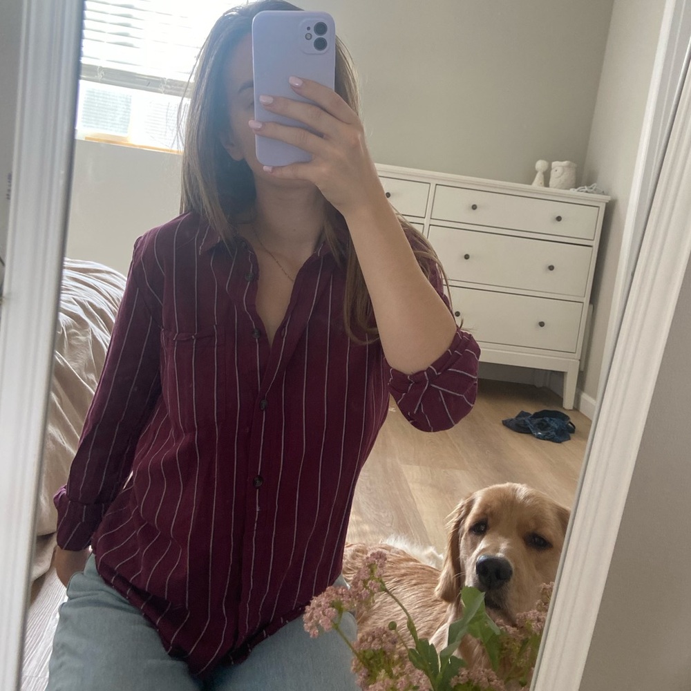 Maroon & White Button Down Top